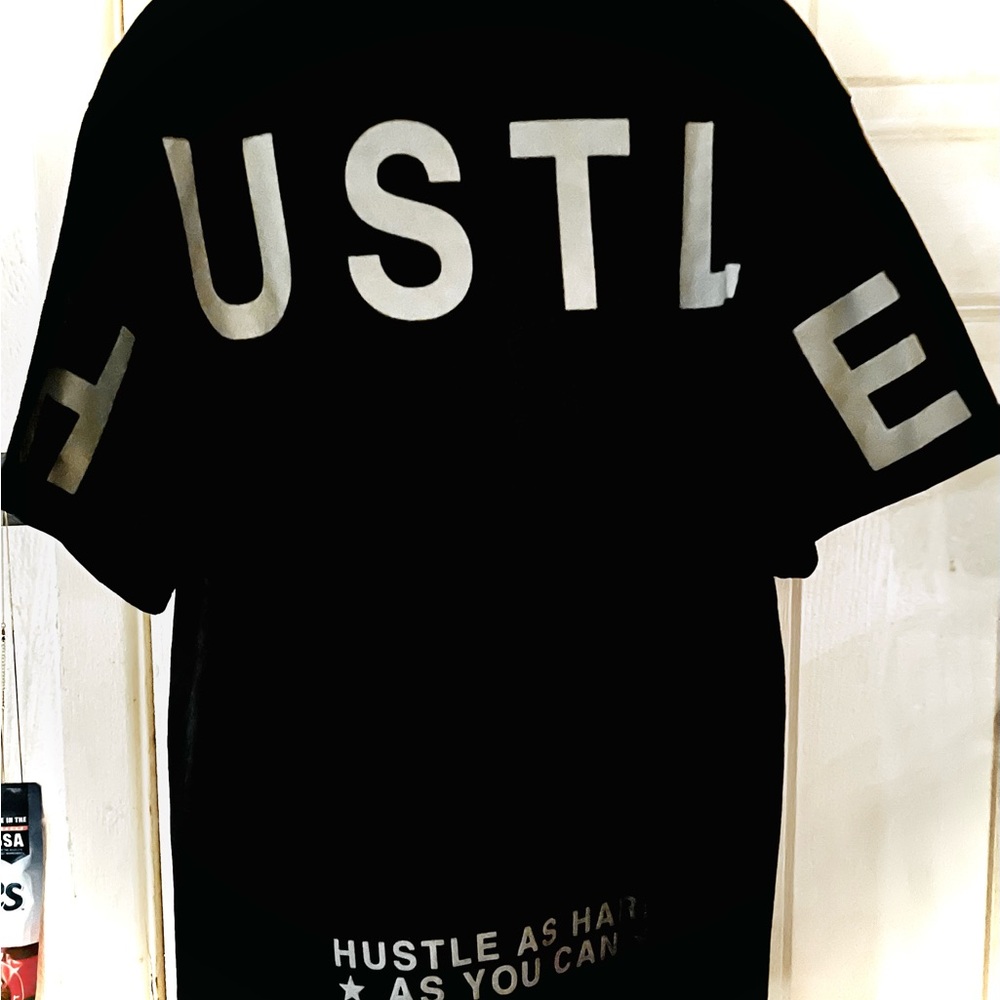Eighty Eight Black Tee with Silver 'HUSTLE' Graphic